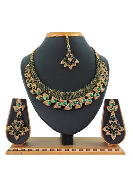 Regal Gold and Green Stone Work Necklace Set