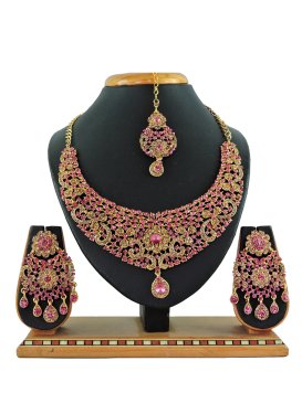 Regal Gold and Pink Gold Rodium Polish Stone Work Necklace Set