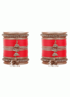 Regal Gold and Tomato Stone Work Bangles