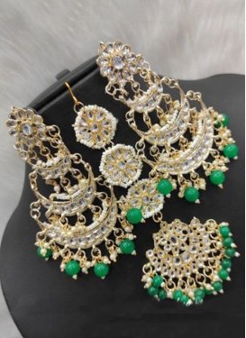 Regal Gold Rodium Polish Alloy Green and White Earrings