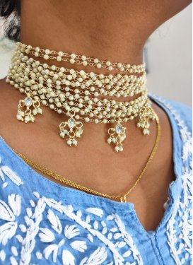 Regal Gold Rodium Polish Beads Work Necklace Set for Festival