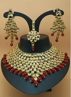 Regal Gold Rodium Polish Beads Work Necklace Set For Party