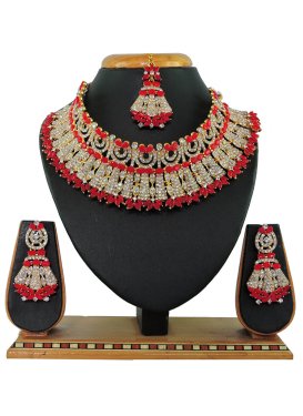 Regal Gold Rodium Polish Gold and Red Necklace Set For Bridal