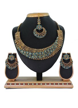 Regal Gold Rodium Polish Stone Work Alloy Gold and Teal Necklace Set