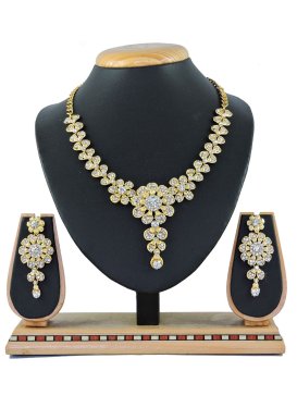 Regal Gold Rodium Polish Stone Work Gold and White Necklace Set for Festival