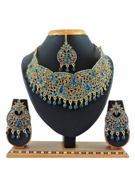 Regal Gold Rodium Polish Stone Work Necklace Set For Party
