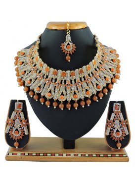 Regal Orange and White Beads Work Necklace Set