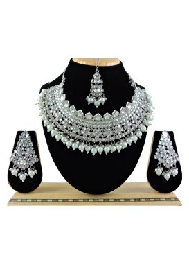 Regal Silver Rodium Polish Beads Work Alloy Necklace Set For Festival