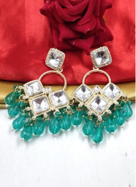 Regal Turquoise and White Gold Rodium Polish Earrings For Festival