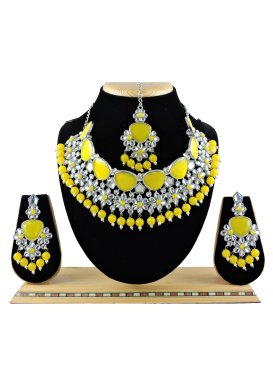 Regal White and Yellow Beads Work Alloy Silver Rodium Polish Necklace Set