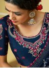 Renowned Navy Blue Embroidered Georgette Printed Saree - 1