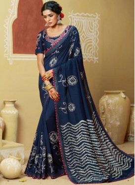 Renowned Navy Blue Embroidered Georgette Printed Saree