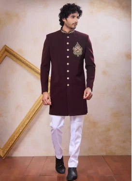 Resham Work Art Silk Indo Western in White and Wine for Festival
