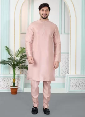 Resham Work Art Silk Kurta Pajama in Salmon for Ceremonial