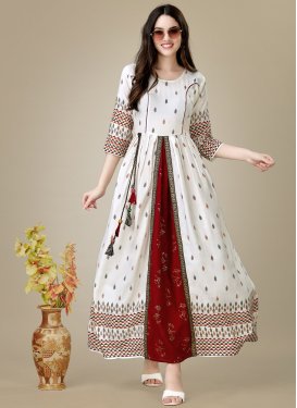 Reyon Off White and Red Readymade Classic Gown