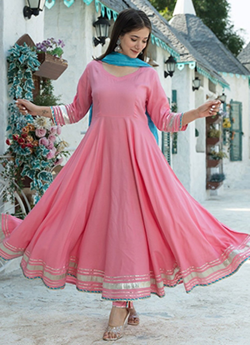 Buy Gota Patti Work Readymade Anarkali Salwar Suit Online