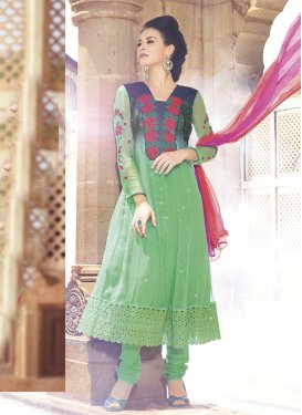 Riveting Green Color Chiffon Party Wear Salwar Suit