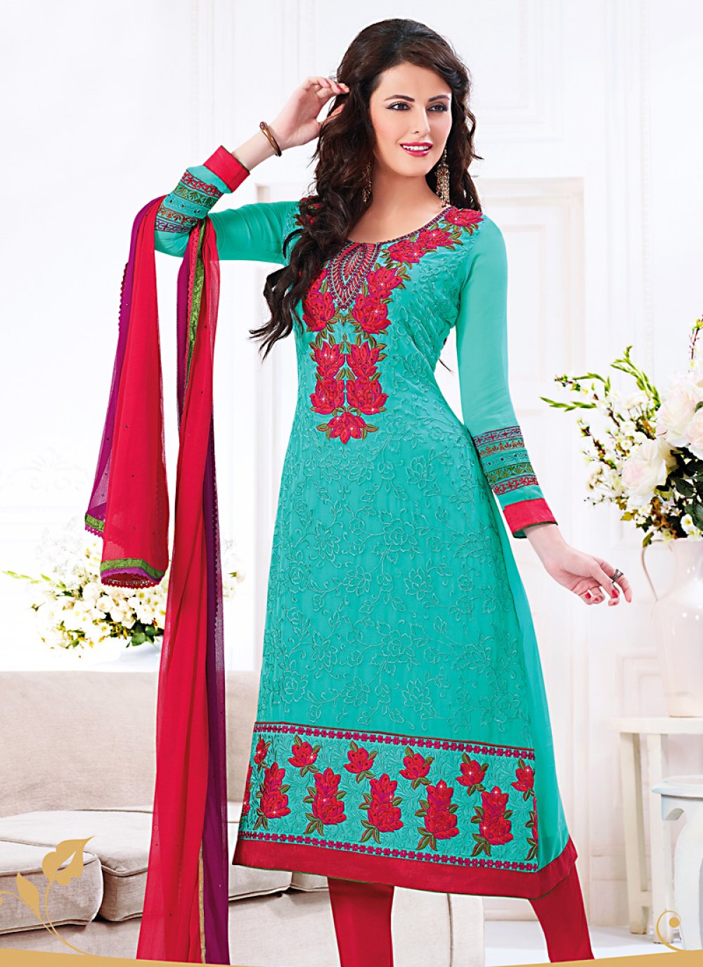 Riveting Stone Enhanced Churidar Salwar Kameez