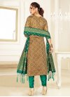 Cotton Silk Beige and Sea Green Woven Work Pant Style Classic Salwar Suit - 1