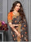 Grey and Orange Vichitra Silk Designer Contemporary Style Saree - 1