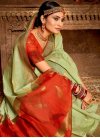 Cotton Silk Mint Green and Orange Traditional Designer Saree For Casual - 1