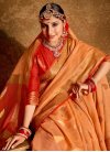 Peach and Red Woven Work Designer Traditional Saree - 1