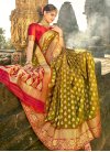 Jacquard Silk Woven Work Olive and Red Designer Traditional Saree - 1