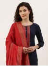 Cotton Black and Red Pant Style Pakistani Salwar Suit - 1