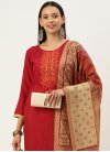 Cotton Beige and Red Embroidered Work Pant Style Pakistani Salwar Suit - 1