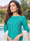 Embroidered Work Firozi and Multi Colour Reyon Readymade Designer Salwar Suit - 1