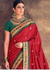 Embroidered Work Bottle Green and Maroon Contemporary Style Saree - 1
