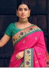 Rose Pink and Teal Embroidered Work Designer Contemporary Style Saree - 1