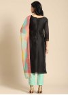 Embroidered Work Chanderi Cotton Black and Turquoise Pant Style Classic Salwar Suit - 1