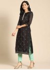 Embroidered Work Chanderi Cotton Black and Turquoise Pant Style Classic Salwar Suit - 2