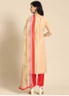 Beige and Red Embroidered Work Chanderi Cotton Pant Style Classic Salwar Suit - 1