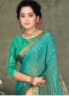 Brasso Teal and Turquoise Lace Work Designer Contemporary Style Saree - 1