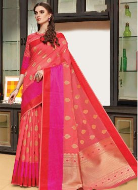 Rose Pink and Salmon Woven Work Traditional Designer Saree