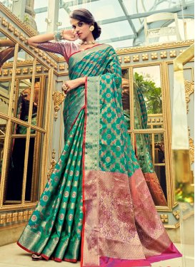 Rose Pink and Sea Green Trendy Classic Saree For Ceremonial