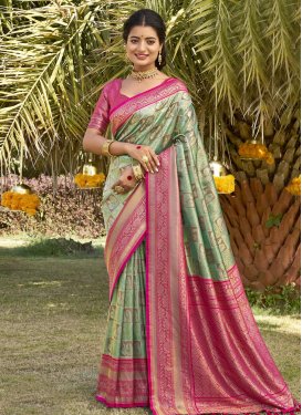 Rose Pink and Sea Green Woven Work Traditional Designer Saree