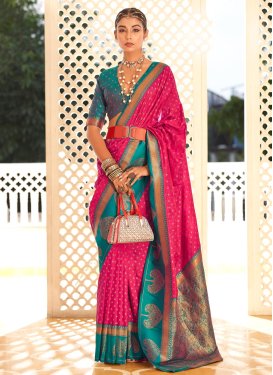 Rose Pink and Teal Paithani Silk Designer Contemporary Style Saree