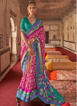 Rose Pink and Teal Patola Silk Traditional Designer Saree