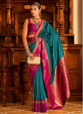 Rose Pink and Teal Woven Work  Traditional Designer Saree