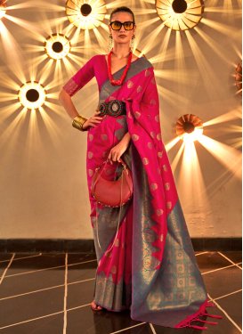 Rose Pink and Teal Woven Work Traditional Designer Saree