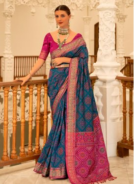 Rose Pink and Teal Woven Work Traditional Designer Saree