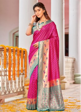 Rose Pink and Teal Woven Work Trendy Classic Saree