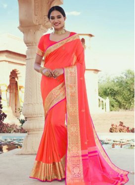 Rose Pink and Tomato Woven Work Traditional Designer Saree