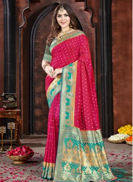 Rose Pink and Turquoise Trendy Classic Saree