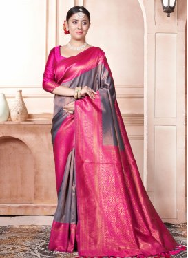 Rose Pink and Violet Kanjivaram Silk Designer Traditional Saree