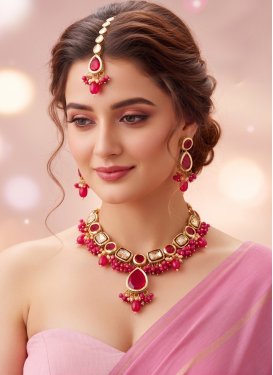 Rose Pink and White Beads Work Necklace Set