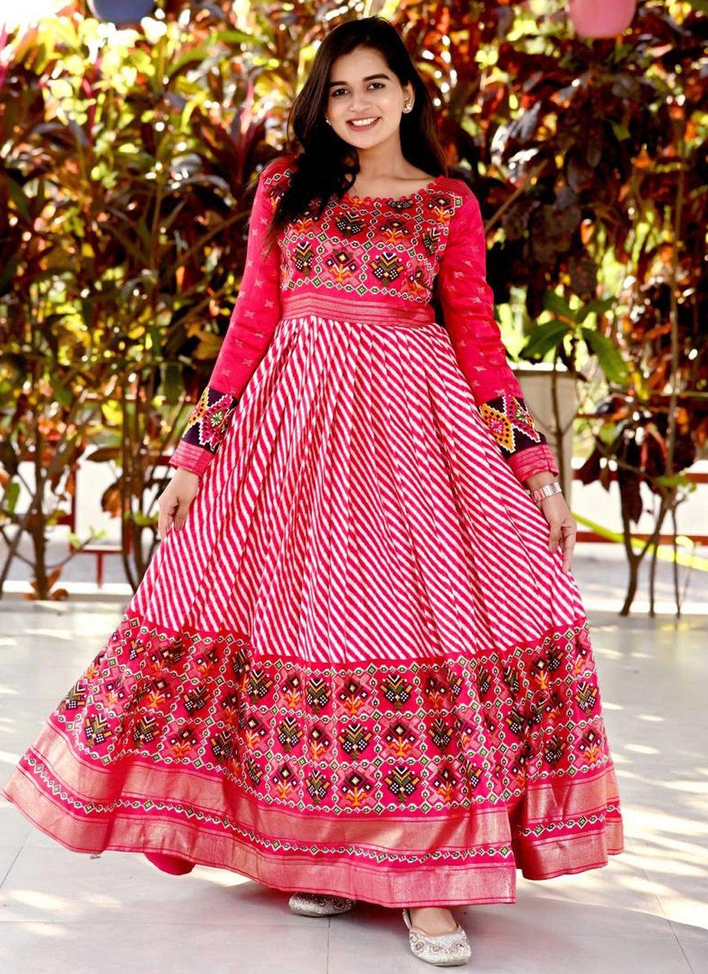 Rose Pink and White Digital Print Work Readymade Designer Gown